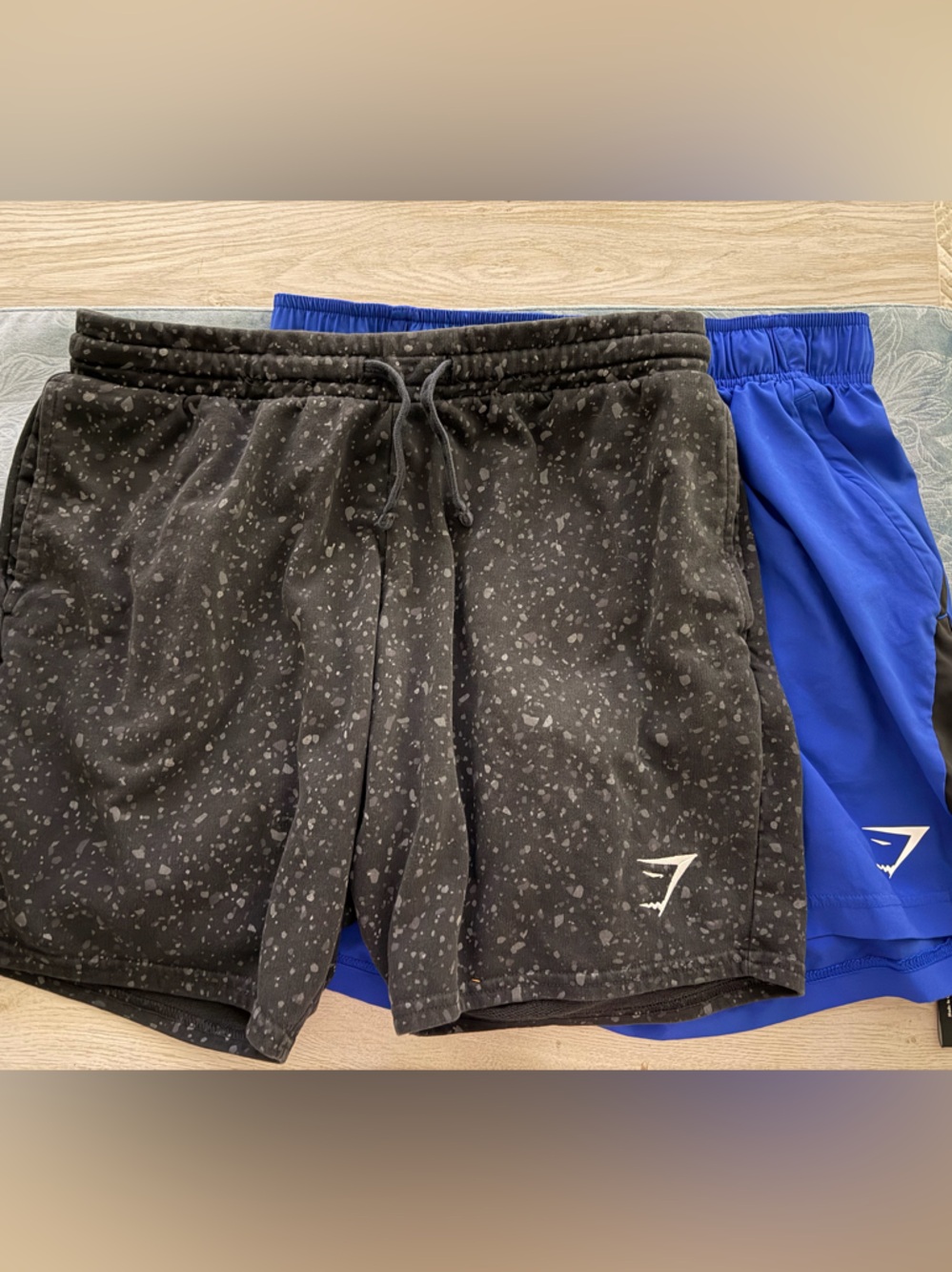 Gymshark 1 Royal Blue 1 Black Athletic Shorts with stretch Waistband 6.5’ inseam